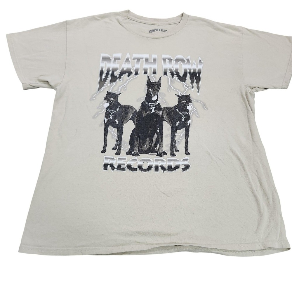Death Row Records Mens Graphic T-Shirt Tan Doberman Lightning Rap Tee Large